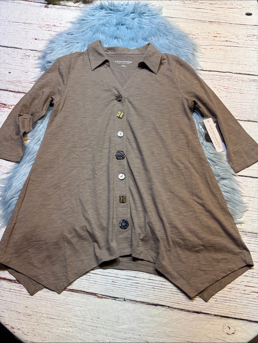 NWT Soft Surroundings Danielle Mushroom Button Top sz S